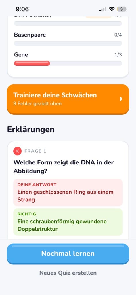 Auswertung nach Teilbereichen in Klausi
